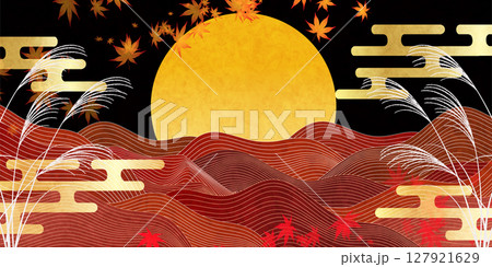 月見　波　カラフル　秋　背景	 127921629