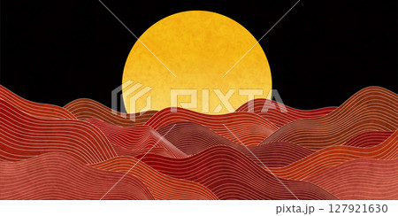 月見　波　風景　秋　背景	 127921630