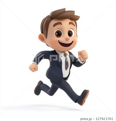 Cheerful cartoon businessman runs forward with enthusiasm and style 127921701