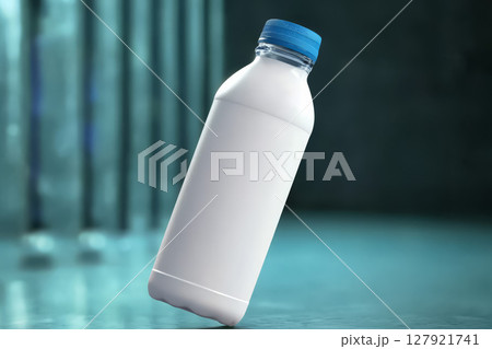 Sleek, modern water bottle with blue cap, perfect for hydration on go Sleek, modern water bottle with blue cap, perfect for hydration on go 127921741