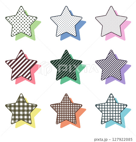 カラフルでかわいいメンフィスデザインの星素材集（影付き） 127922085