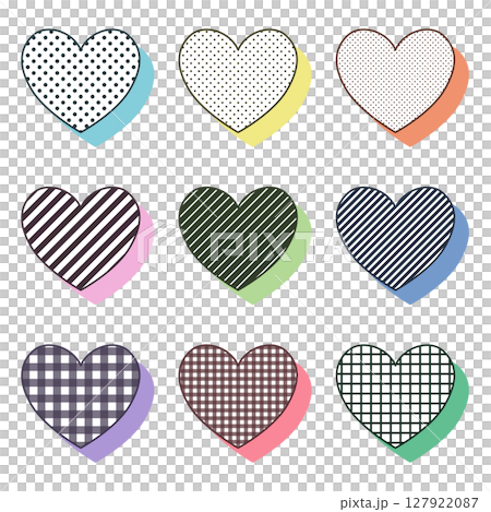 色彩繽紛可愛的孟菲斯設計心形素材集(帶陰影) 色彩繽紛可愛的孟菲斯設計心形素材集(帶陰影) 127922087