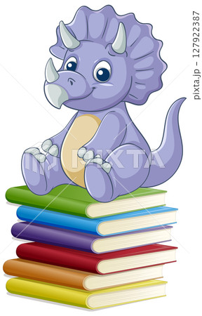 Cute Dinosaur Sitting on Colorful Books 127922387