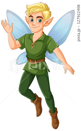 Charming Male Fairy with Blue Wings Illustration 127922406