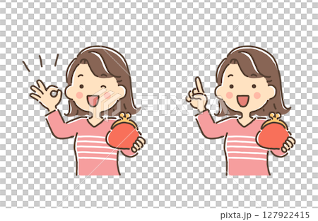 A young woman holding a purse (OK sign, pointing) 127922415