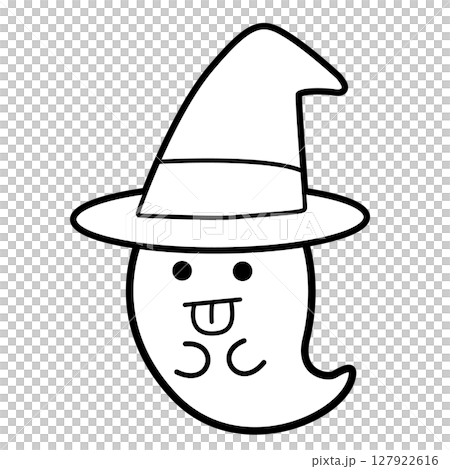 Illustration of a cute ghost wearing a witch hat Illustration of a cute ghost wearing a witch hat 127922616