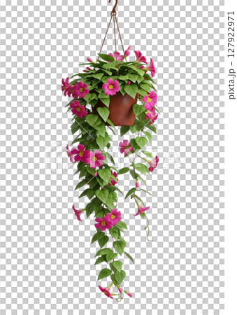 Hanging Basket with Cascading Pink Flowers Minimalist 3D Rendering in a Soft And Smooth Renderer 127922971