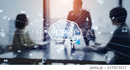 オフィスでミーティングするビジネスパーソンのグループとAI・人工知能のコンセプト 127923017