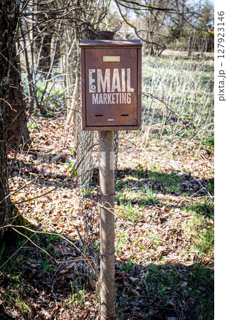 Email Marketing Concept. Rustic Mailbox in Outdoor Setting 127923146