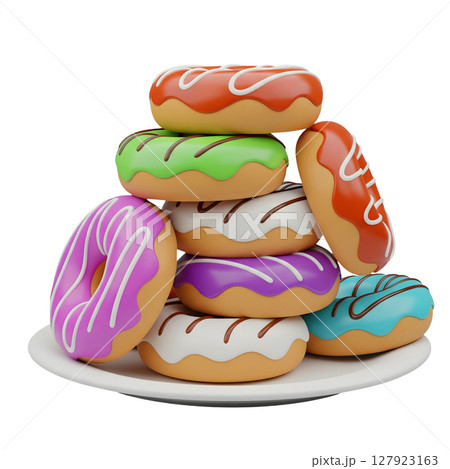 Stack of Colorful Donuts Minimalist 3D Rendering in a Soft And Smooth Renderer 127923163