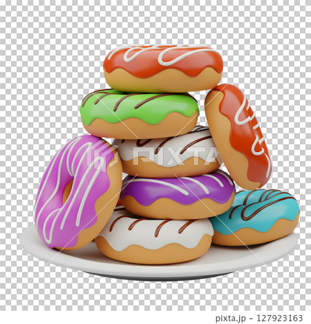 Stack of Colorful Donuts Minimalist 3D Rendering in a Soft And Smooth Renderer 127923163