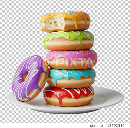 Stack of Colorful Donuts Minimalist 3D Rendering in a Soft And Smooth Renderer Stack of Colorful Donuts Minimalist 3D Rendering in a Soft And Smooth Renderer 127923164