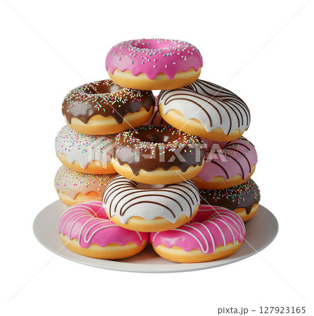 Stack of Colorful Donuts Minimalist 3D Rendering in a Soft And Smooth Renderer 127923165