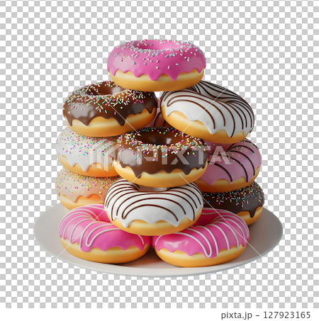 Stack of Colorful Donuts Minimalist 3D Rendering in a Soft And Smooth Renderer 127923165