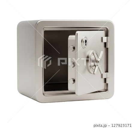 Open Metal Safe Deposit Box Minimalist 3D Rendering in a Soft And Smooth Renderer 127923171