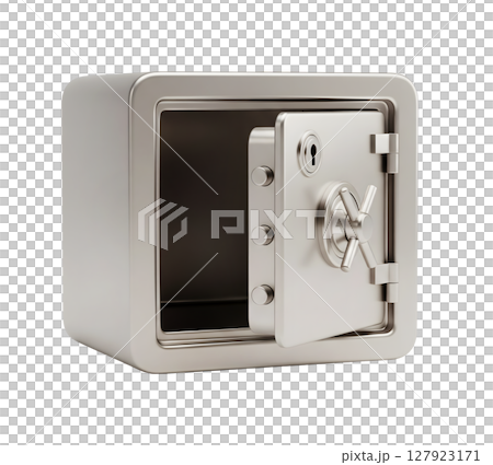 Open Metal Safe Deposit Box Minimalist 3D Rendering in a Soft And Smooth Renderer 127923171