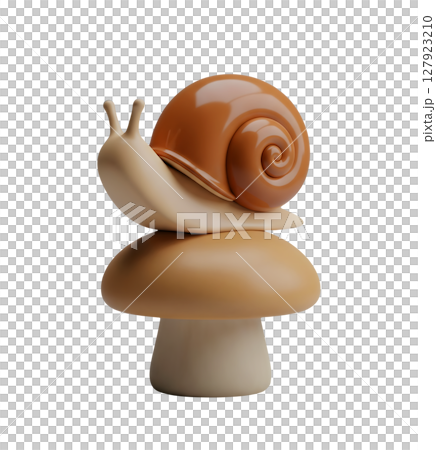 Snail Resting on a Mushroom Minimalist 3D Rendering in a Soft And Smooth Renderer 127923210