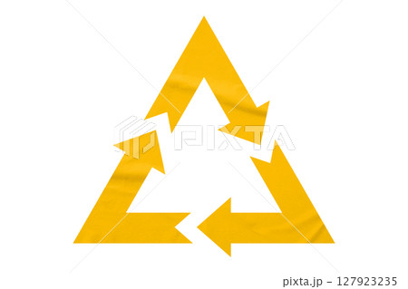 Yellow recycle symbol paper isolated on transparent background 127923235