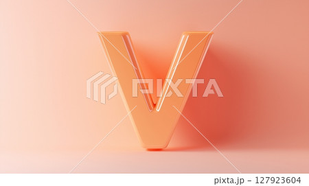 Letter V font orange frame uppercase for children toy learning on solid background 127923604
