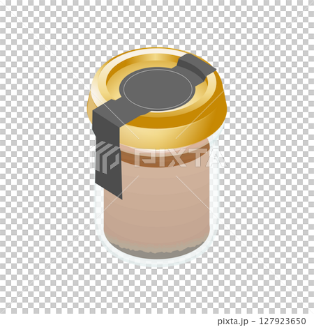 Illustration material: Chocolate pudding in a jar. With a lid. 127923650