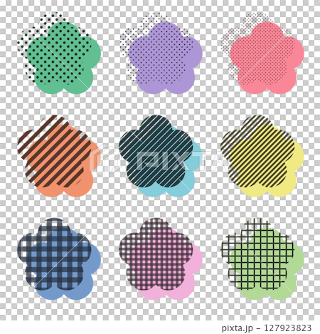 カラフルでかわいいメンフィスデザインの重なる花びら素材集 127923823