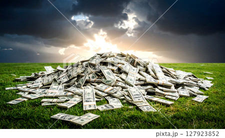 土地と積みあがるお金のある風景 127923852