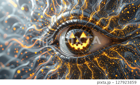 ハロウィンのジャックオーランタンの目と白黒の抽象的な渦模様 127923859