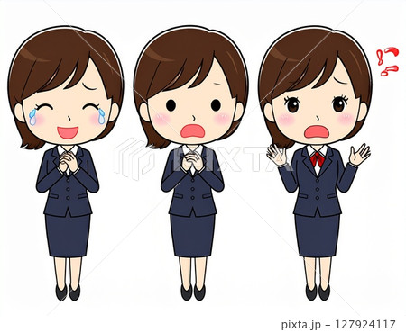 表情豊かな会社員のイラストセット(喜び・困惑・驚き) 表情豊かな会社員のイラストセット(喜び・困惑・驚き) 127924117