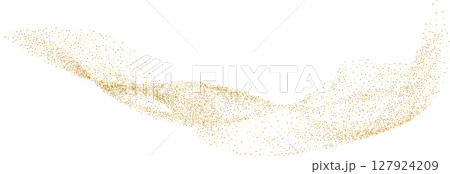 Magic gold sparkle wave. Luxury golden flowing wavy lines glowing pattern with gold spray, sand, dust and sparkles 127924209