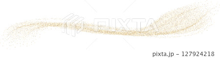 Spark gold glitter wave. Glowing scattered wave with golden glitter, sparkles, dust, sand 127924218