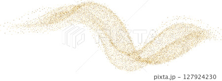 Magic gold sparkle wave. Glitter glowing wave. Luxury flow with golden sparkles, spray, sand, dust Magic gold sparkle wave. Glitter glowing wave. Luxury flow with golden sparkles, spray, sand, dust 127924230