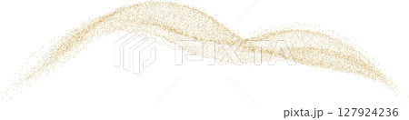 Sparkling glitter scattered wave. Golden glowing luxury flow with golden glitter, sparkles, spray, sand, dust Sparkling glitter scattered wave. Golden glowing luxury flow with golden glitter, sparkles, spray, sand, dust 127924236