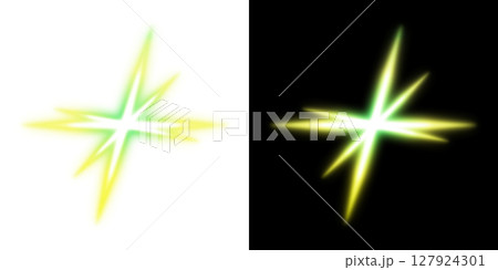 緑に光るスパーク型クロス（左透明・右黒背景） 127924301