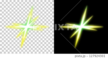 緑に光るスパーク型クロス（左透明・右黒背景） 127924301