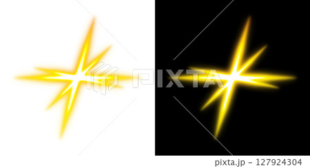 黄色に光るスパーク型クロス(左透明・右黒背景) 黄色に光るスパーク型クロス(左透明・右黒背景) 127924304