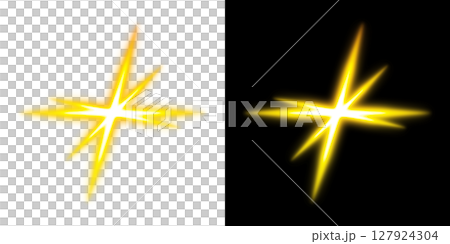 黄色に光るスパーク型クロス(左透明・右黒背景) 黄色に光るスパーク型クロス(左透明・右黒背景) 127924304