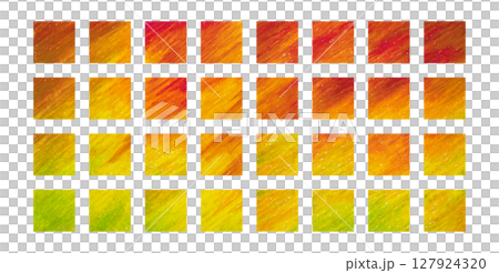 赤色、黄色、茶色などの秋カラーで描かれたテクスチャ素材　コラージュ、バナー、背景用のベクターイラスト 127924320