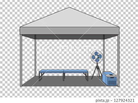 熱中症対策の現場用テント 屋外で働く人のための涼しい休憩場所　シンプルなイラスト 127924321