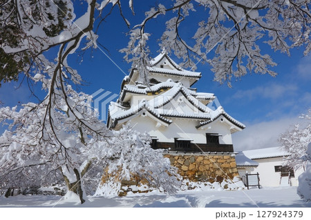 「国宝」彦根城・天守の雪景色/最強寒波の日/日本100名城/日本の音風景100選/琵琶湖国定公園 127924379