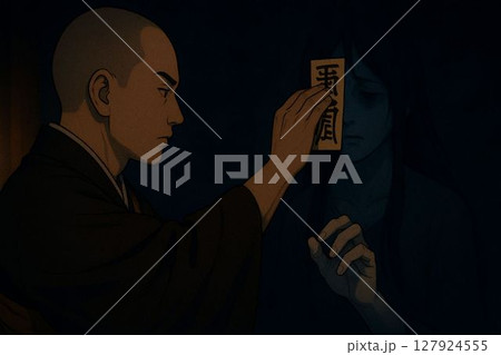 御札を貼る僧侶 127924555
