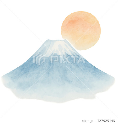 富士山と朝日の水彩風切り抜き素材 127925143