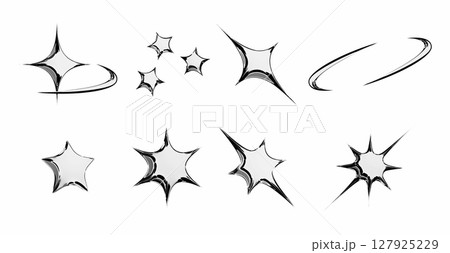 Chrome star emoticon set with metallic sparkles 127925229