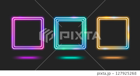 Neon square frame set glowing on dark background 127925268