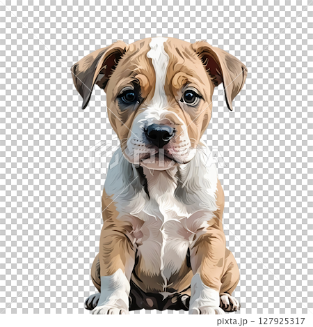 Cutout illustration of a sitting Amstaff puppy 127925317