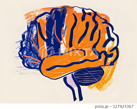 colorful illustration of human brain with abstract patterns and shapes 127925367