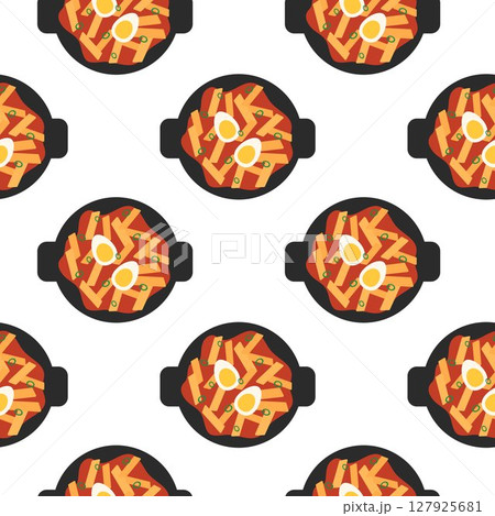Seamless Pattern. Korean food element. Tteokbokki. Asian cuisine. Vector flat illustration. 127925681