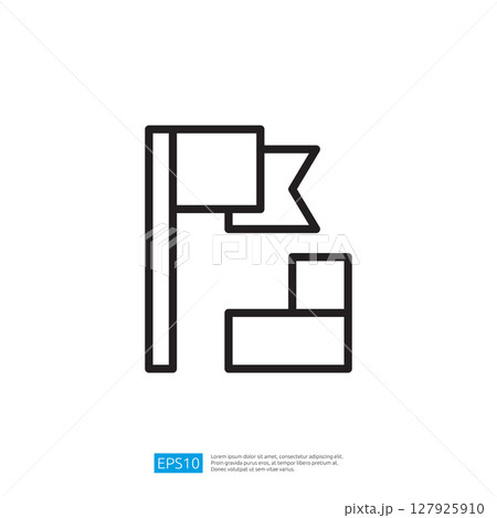 Minimalist Icon of a Flag and Block Arrangement in Black Outline on White Backgrounded Design Illustration Concept Minimalist Icon of a Flag and Block Arrangement in Black Outline on White Backgrounded Design Illustration Concept 127925910