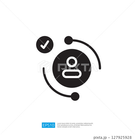 Minimalist Icon Representing User Verification With Checkmark And Circular Arrows In Black Color Design For User 127925928