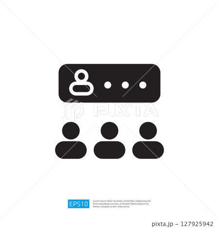 Minimalist Icon Depicting User Login Interface With Three Silhouetted Figures Against White Backgrounds Using Geometric 127925942