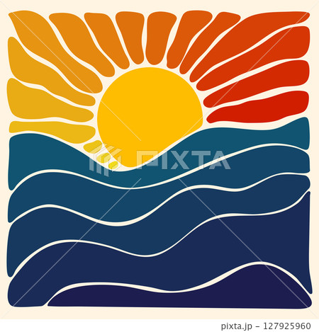 The sun over the waves abstract vintage illustration The sun over the waves abstract vintage illustration 127925960